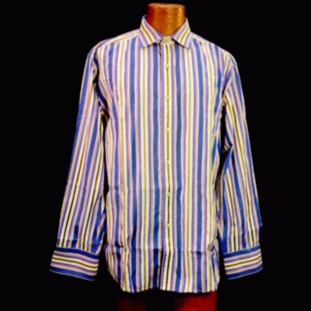Robert Graham Purple Cream Striped Flip Cuff Shirt